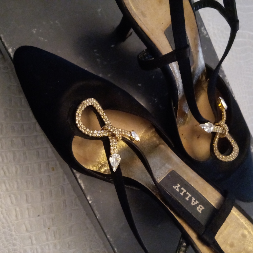 Bally Black Heels with Diamond detail